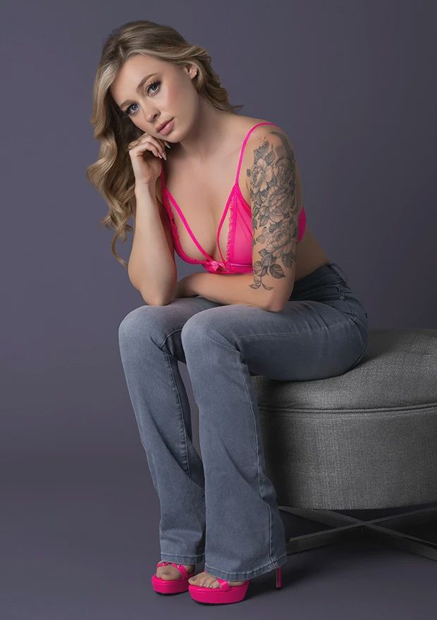 Pink Kink Bralette, High Leg Panty &amp; Garter Skirt Set