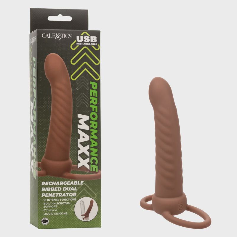 Performance Maxx Rechargeable Silicone Ribbed Dual Penetrator Extender