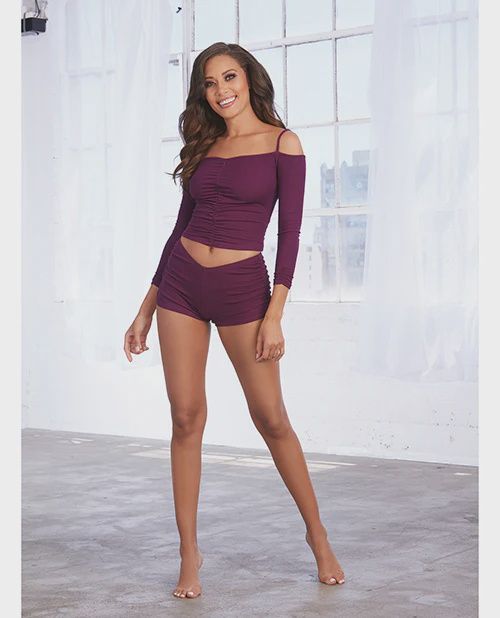 Soft Knit Jersey Sleepwear Pajama Top &amp; Short Mulberry