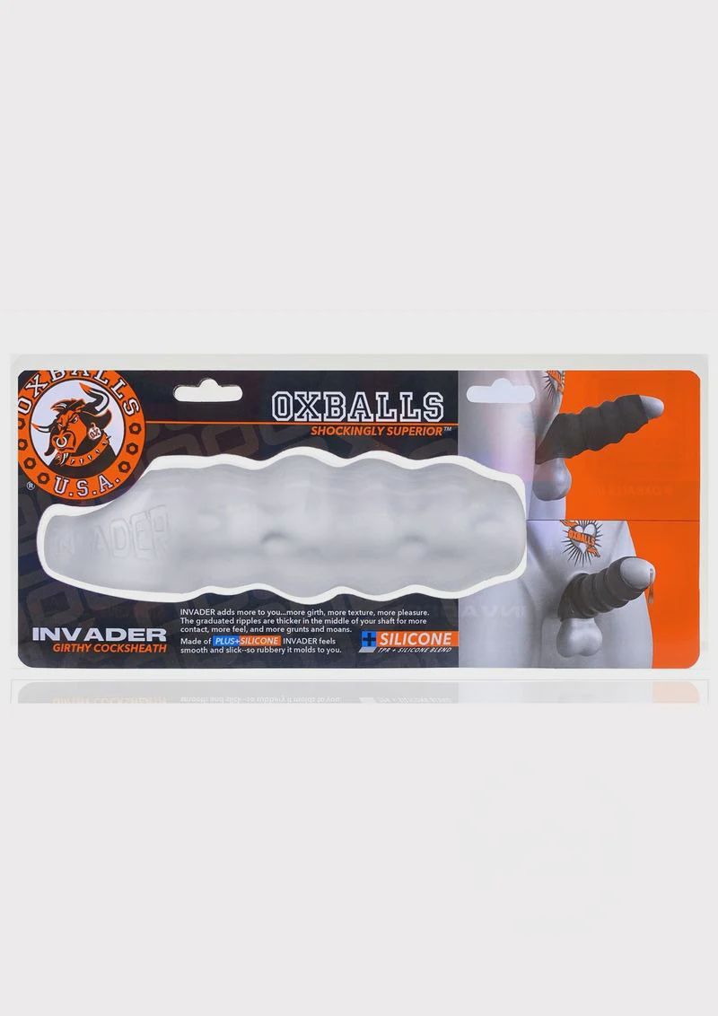 Invader Rippled Open-Ended Silicone Cocksheath Extender, Size: Clear/Frost