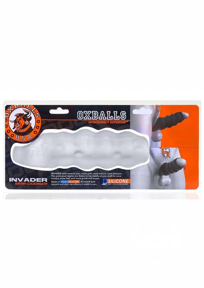 Invader Rippled Open-Ended Silicone Cocksheath Extender, Size: Clear/Frost