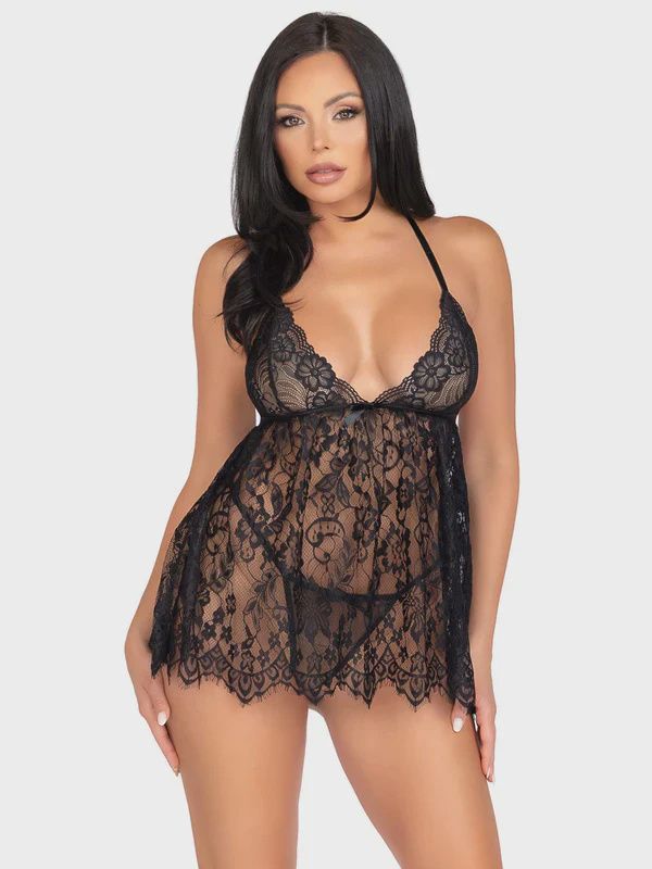 On My Mind Lace Babydoll Set, Color: Black, Size: Small