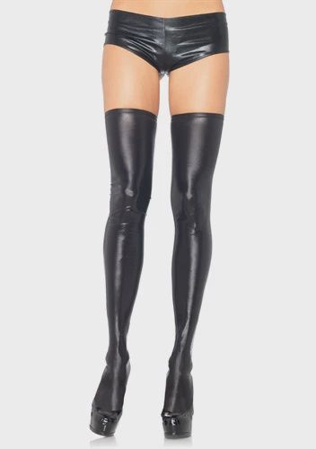 Wet Look Thigh Highs-Black