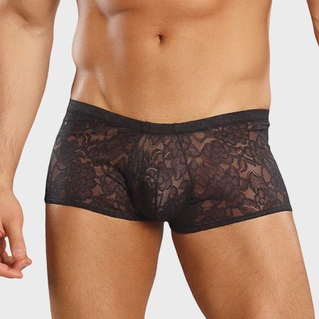 Male Power Stretch Lace Mini Short, Color: Black, Size: Small