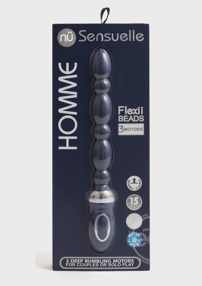 Nu Sensuelle Flexii Beads Silicone Rechargeable Probe, Color: Navy Blue/Silver