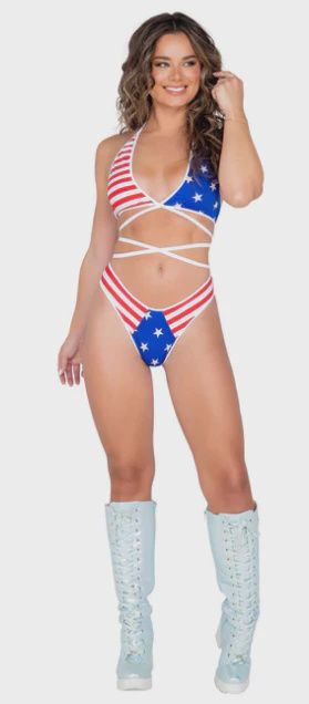 American Flag Print Criss-Cross Tie Top - Red/White/Blue