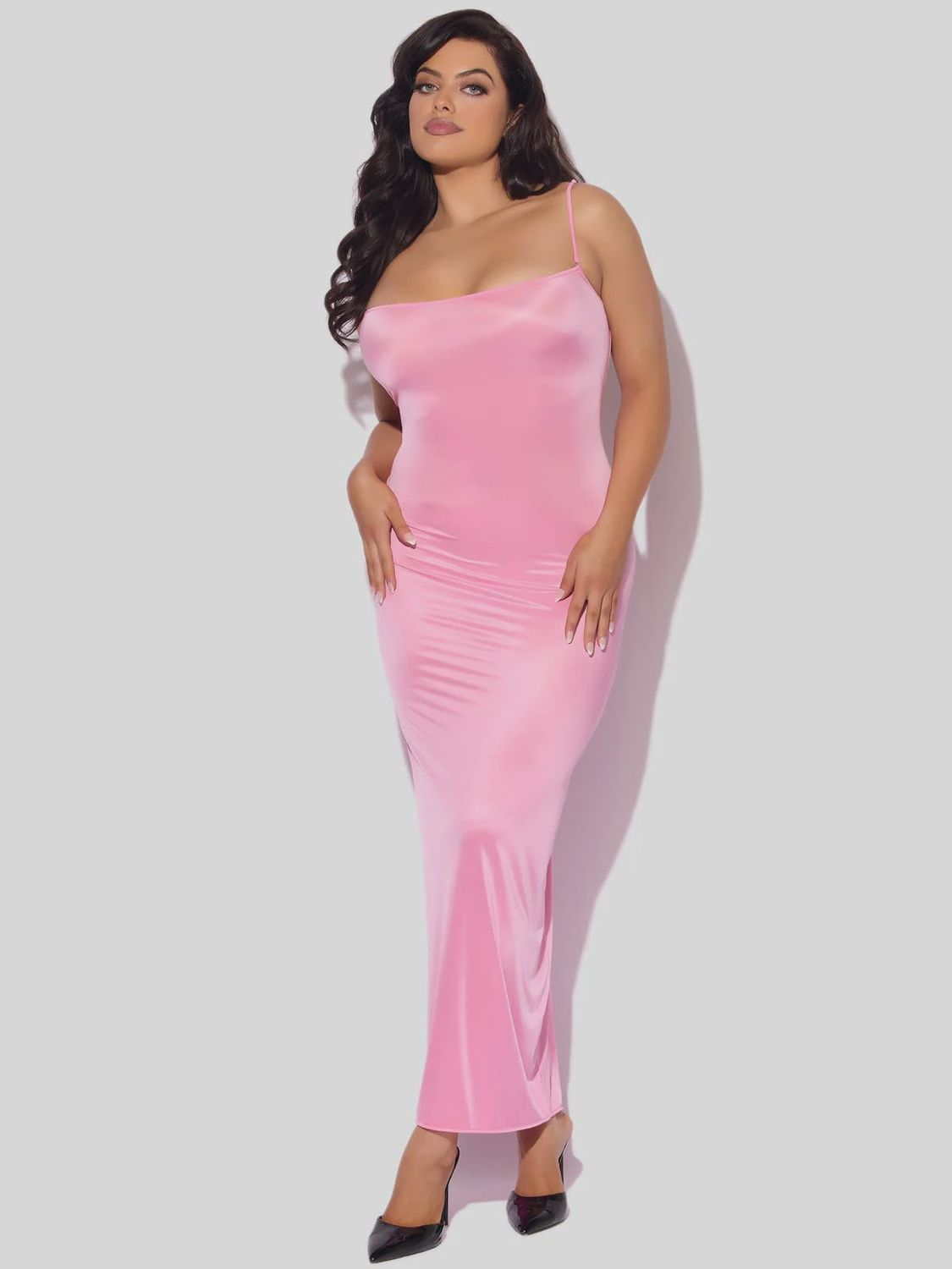 ZOE OIL SLICK MAXI GOWN, Color: Bubblegum Pink, Size: 1X/2X