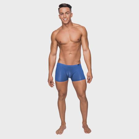 Male Power Seamless Sleek Short w. Sheer Pouch Blue