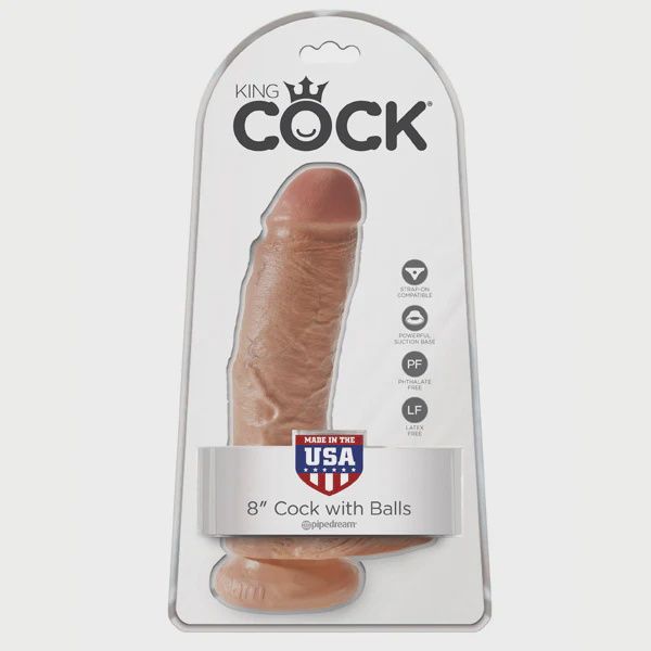 King Cock Dildo with Balls 8in, Color: Caramel