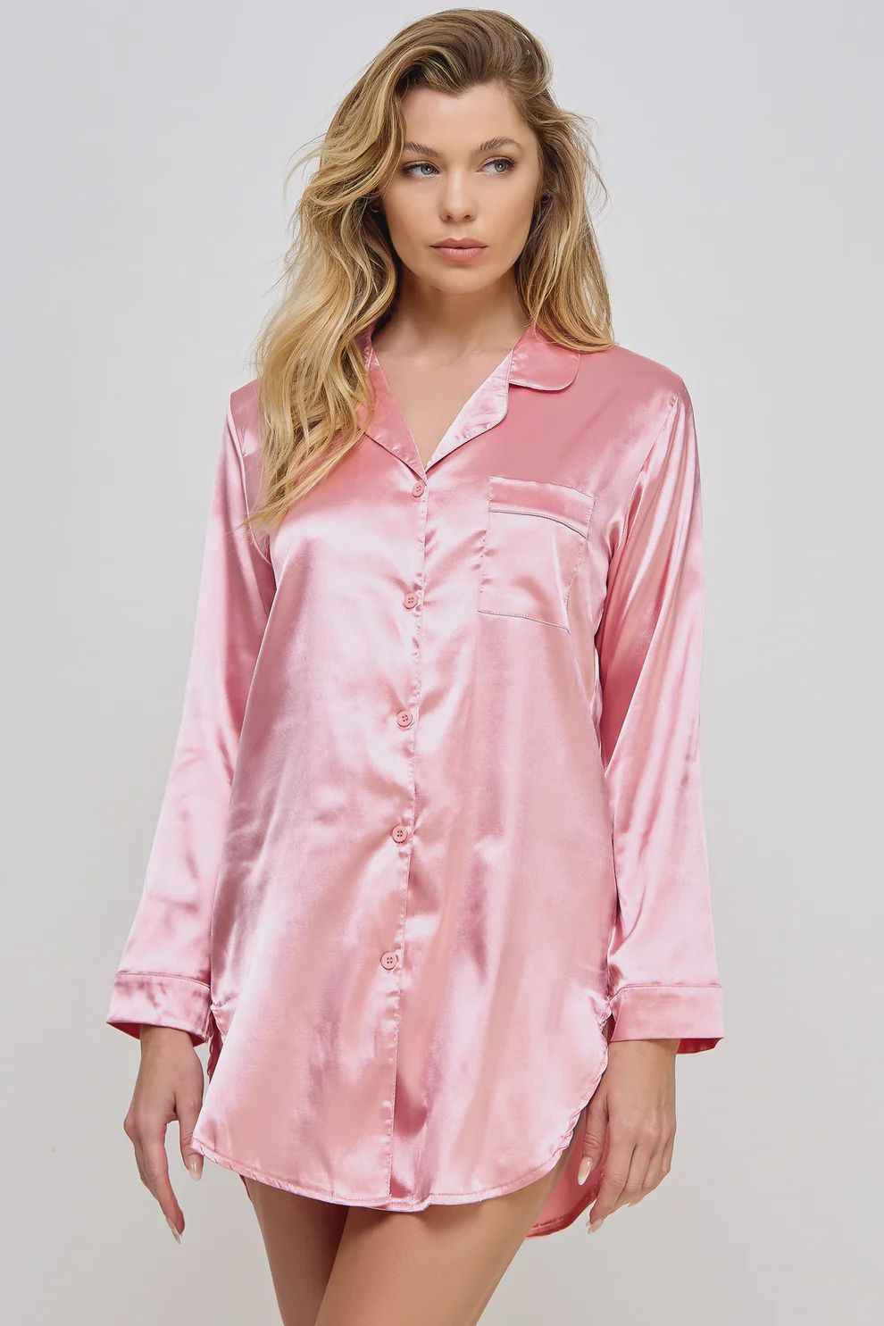 Kimberly Satin Sleepshirt, Color: dusty-rose, Size: 1-x-2-x