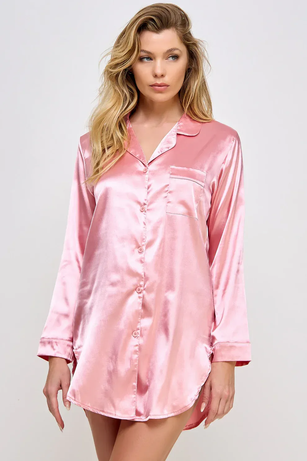Kimberly Satin Sleepshirt, Color: dusty-rose, Size: 1-x-2-x