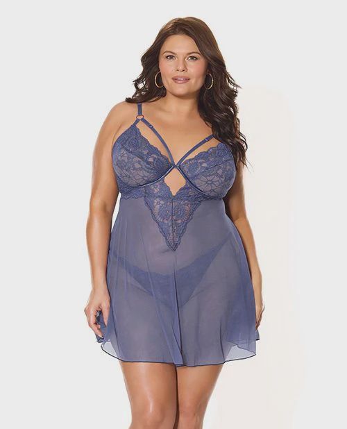 Twilight Fever Lace &amp; Mesh Babydoll w/G-String, Size: 1-x-2-x
