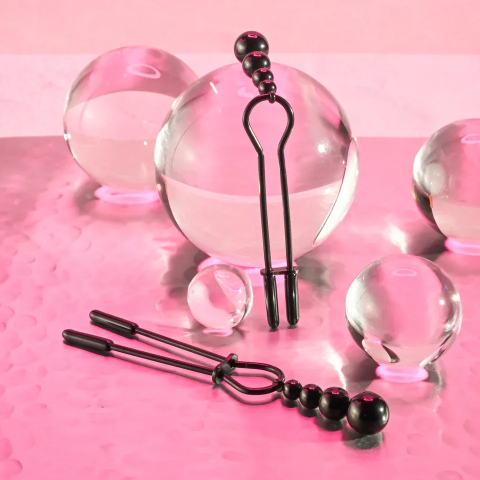 Beaded Nipple Clamps, Color: Black Chrome