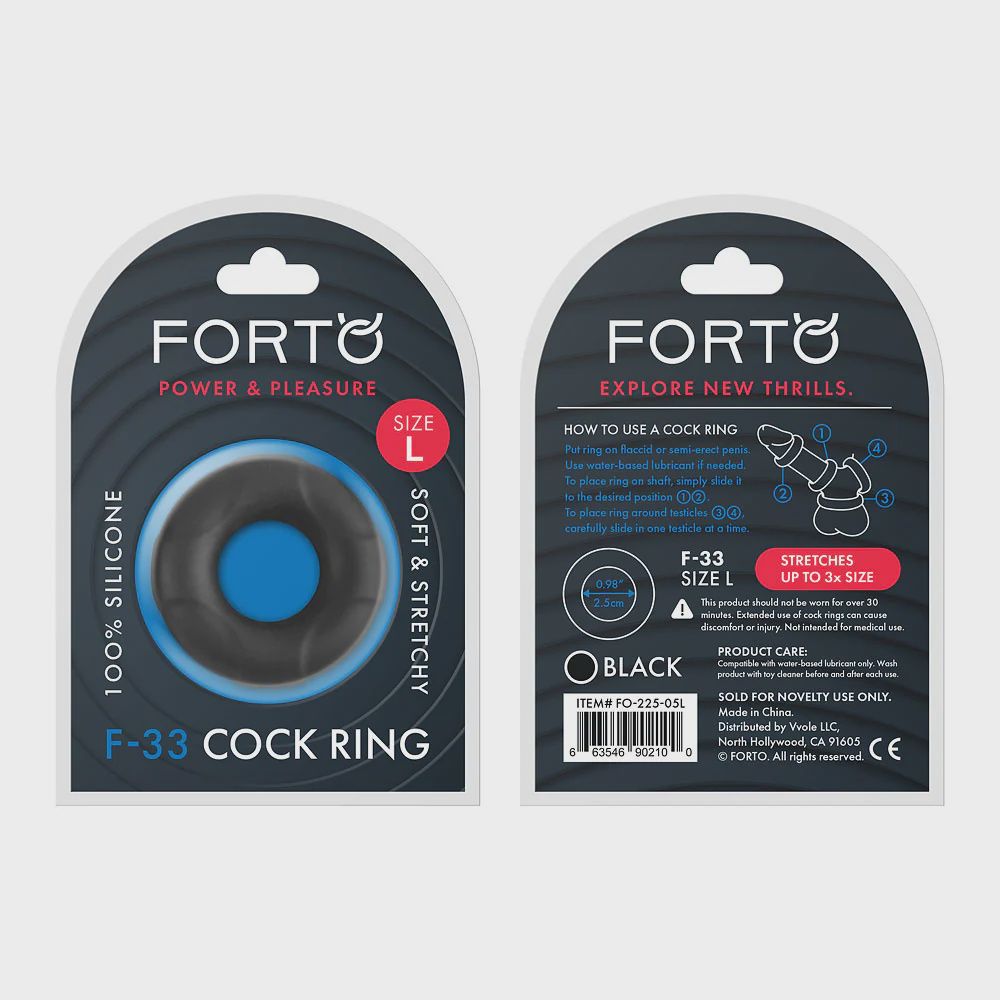 F-33: 100% Liquid Silicone C-Ring Black, Size: Large 25mm