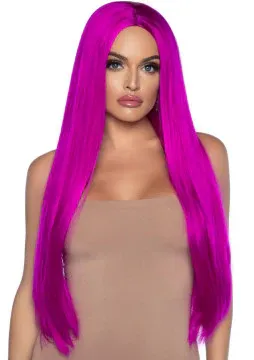 33 Inch Long Straight Center Part Wig, Color: Raspberry