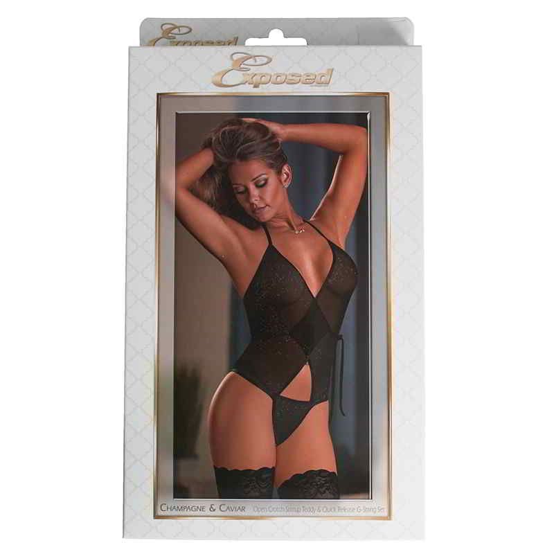 Champagne &amp; Caviar Teddy &amp; G-string-Black