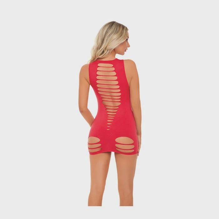 Pink Lipstick Can't Commit Shredded Dress Red