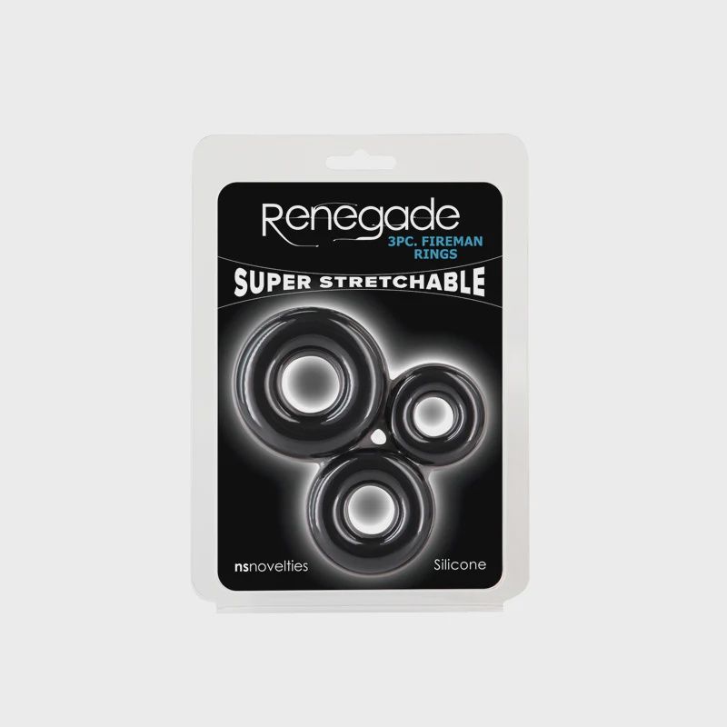 Renegade - 3pc Fireman Rings, Color: Black