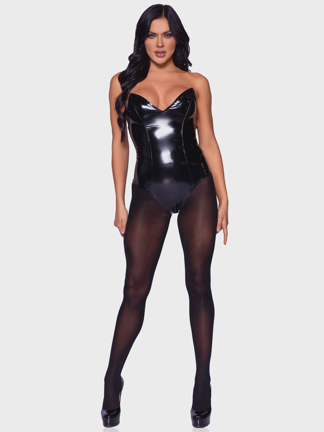 Vinyl Boned Bodysuit, Color: Black, Size: Small