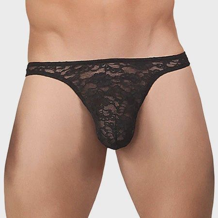 Male Power Stretch Lace Bong Thong, Color: Black, Size: S/M