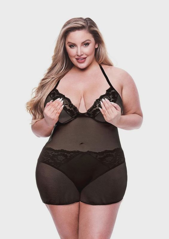 2PC ECO CHEMISE &amp; PANTY SET BLACK