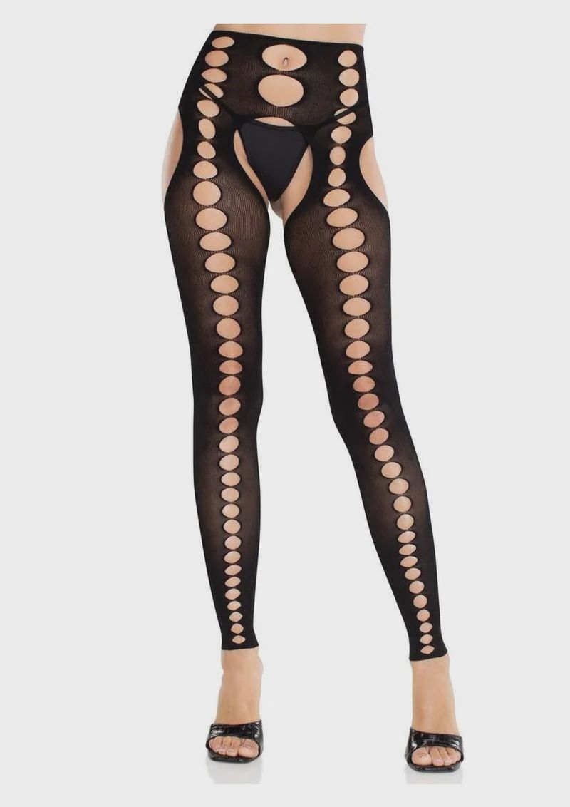 Leg Avenue Seamless Opaque Cut-Out Footless Suspender Hose - O/S, Color: black