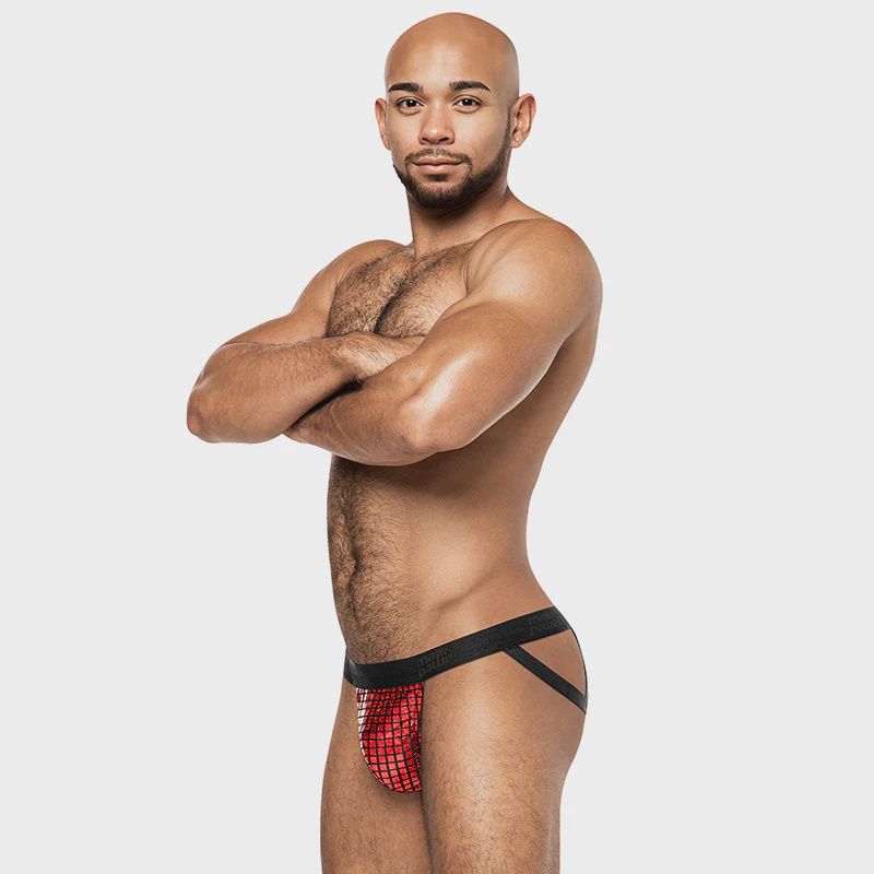Male Power Disco Desire Strappy Ring Jock, Color: Red, Size: S/M