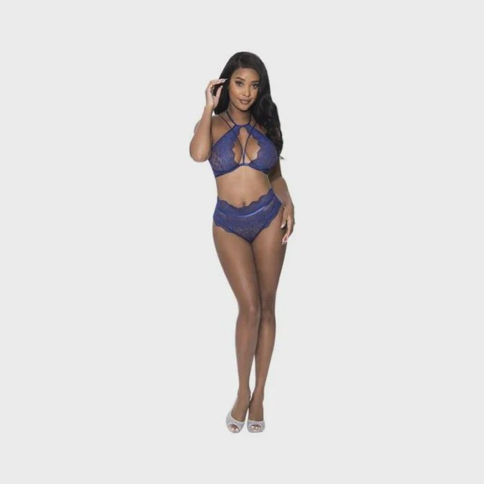 Berrylicious Halter &amp; Lace Up Panty Set, Color: Blueberry, Size: 1-3X
