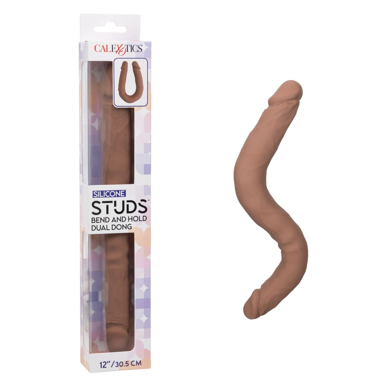 Silicone Studs® Bend and Hold Dual Dong 12"/30.5 cm, Color: Brown