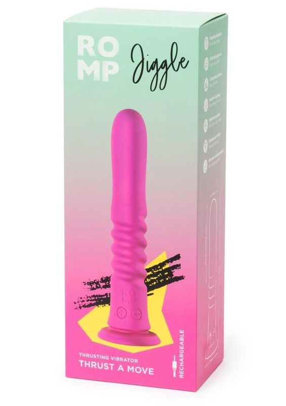 Romp Jiggle Rechargeable Silicone Thrusting Vibrating Dildo with Suction Cup -Pink