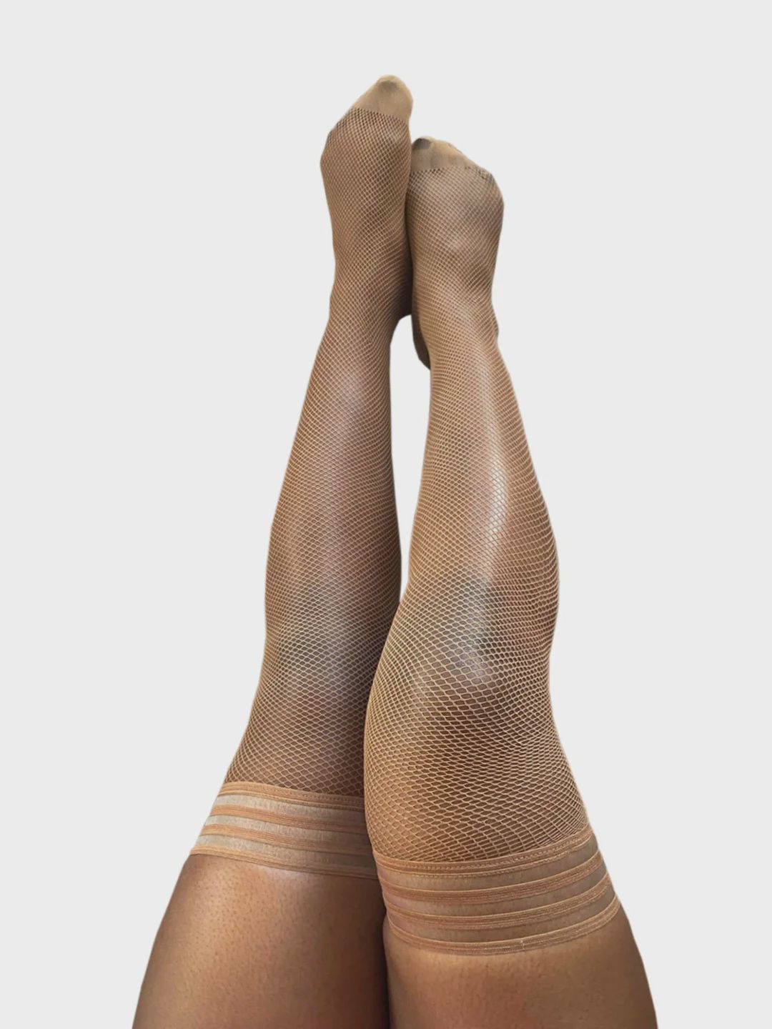 Andie: Chocolate Fishnet Thigh Highs. Petite to Plus Size