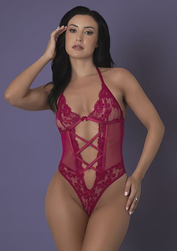 Black Cherry Halter Teddy