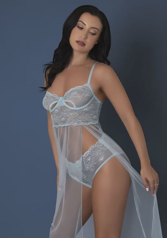 Blue Sky Long Chemise &amp; Boy Short Panty
