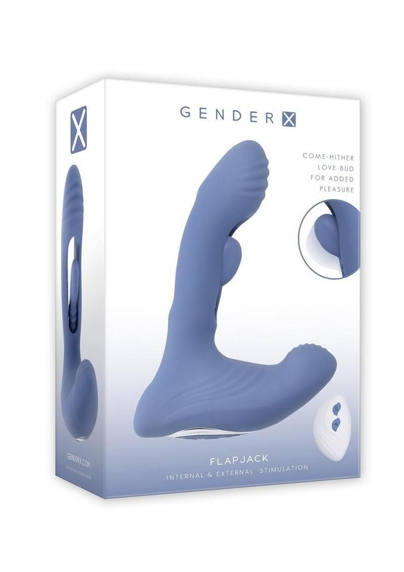 Flapjack Rechargeable Silicone Vibrating Dildo With Clitoral Stimulator - Blue