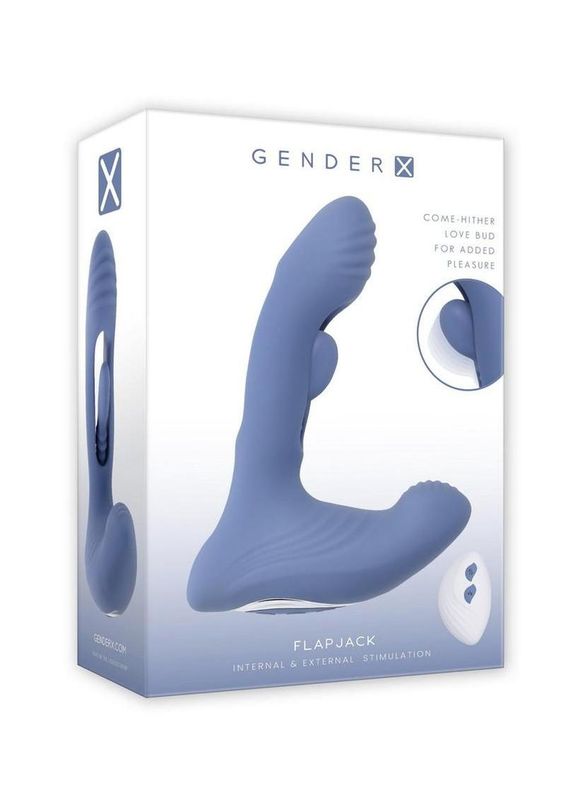 Flapjack Rechargeable Silicone Vibrating Dildo With Clitoral Stimulator - Blue
