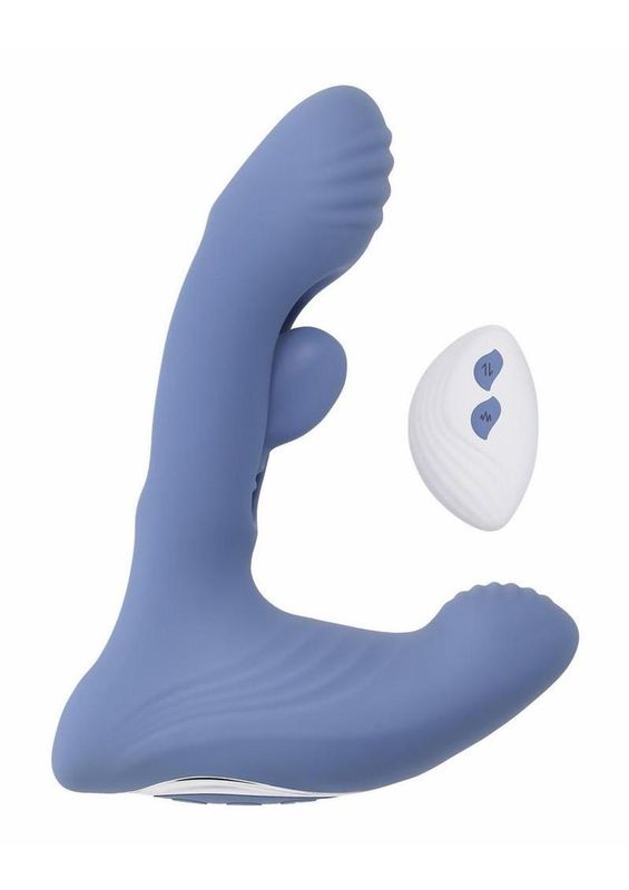 Flapjack Rechargeable Silicone Vibrating Dildo With Clitoral Stimulator - Blue
