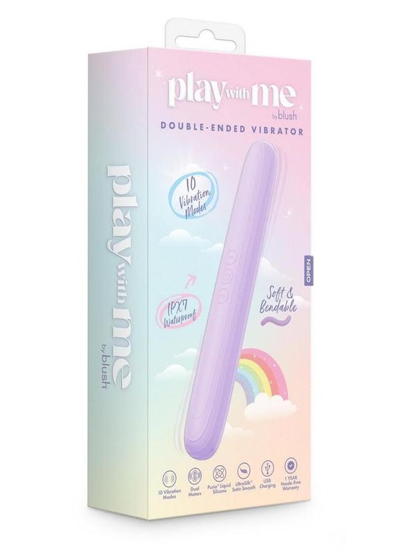 Play With Me Rechargeable Silicone Double Ended Vibrator 8.5in - Purple
