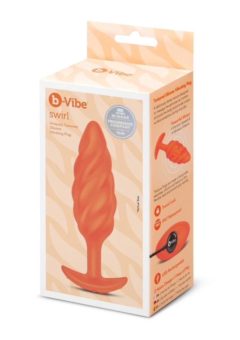 B-Vibe Swirl Textured Silicone Plug - Orange