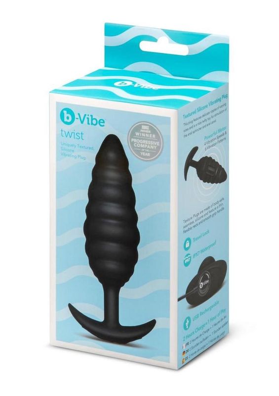 B-Vibe Twist Texture Silicone Plug - Black