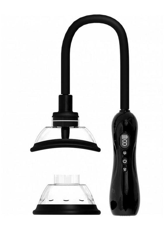 Pumped Automatic Rechargeable Vulva and Breast Pump with Rotating &amp; Vibrating Tongue - Black