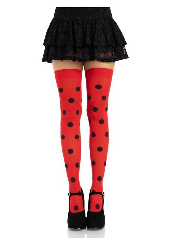 Leg Avenue Polka Dot Opaque Thigh Highs - O/S