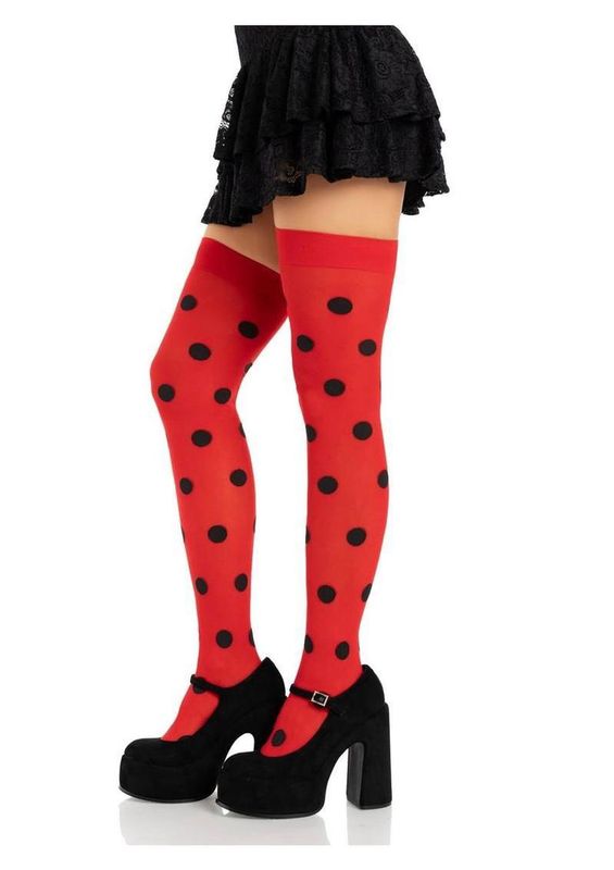 Leg Avenue Polka Dot Opaque Thigh Highs - O/S