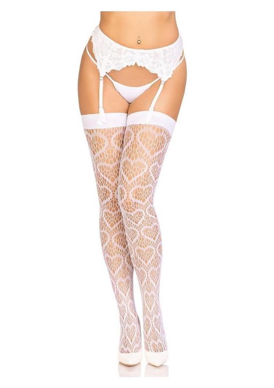 Leg Avenue Heart Net Thigh Highs - O/S - White