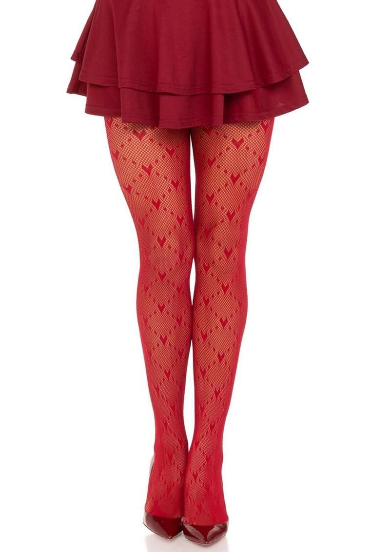 Leg Avenue Love Struck Heart Net Tights, Color: Red, Size: O/S