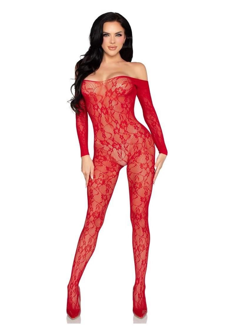 Leg Avenue Lace Lingerie Jumpsuit - OS - Red
