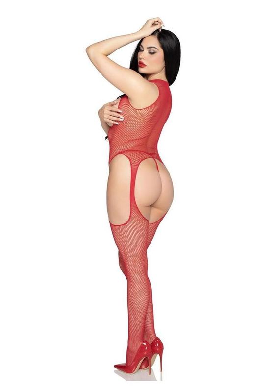Circle Net Cupless Suspender Lingerie Jumpsuit and Matching Panty (2 Piece) - O/S