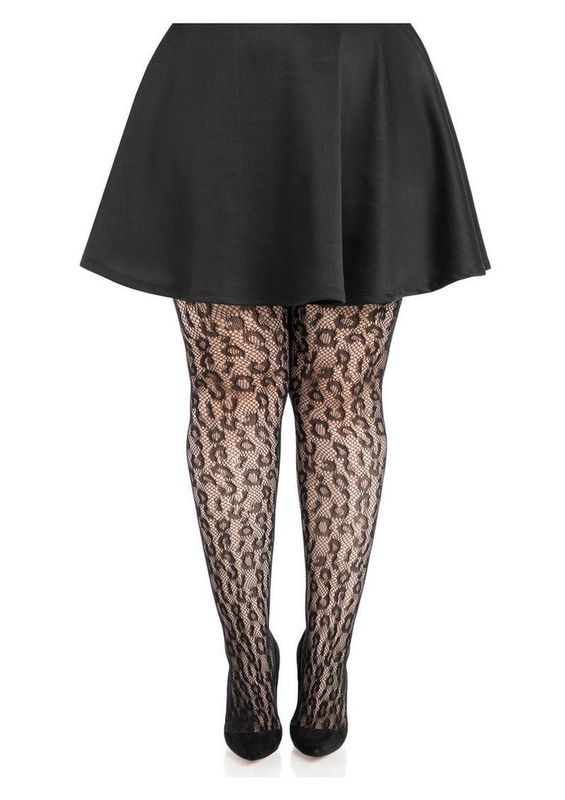 Leg Avenue Leopard Net Tights - 1X/2X - Black