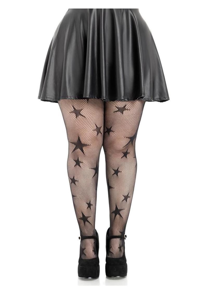 Leg Avenue Star Net Tights - 1X/2X - Black
