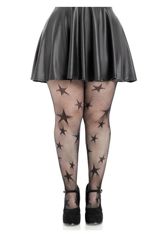 Leg Avenue Star Net Tights - 1X/2X - Black