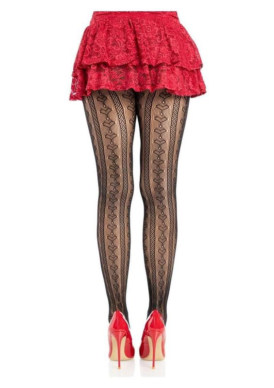 Leg Avenue Sweetheart Striped Net Tights with Keyhole and Mini Bow Detail - O/S